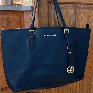 Michael Kors Dark Blue Tote with Gold Accents
